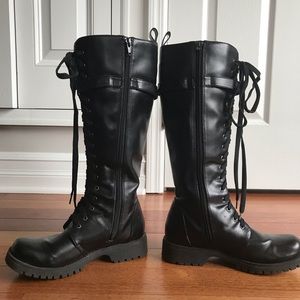 Volatile tall combat boots lace up moto style